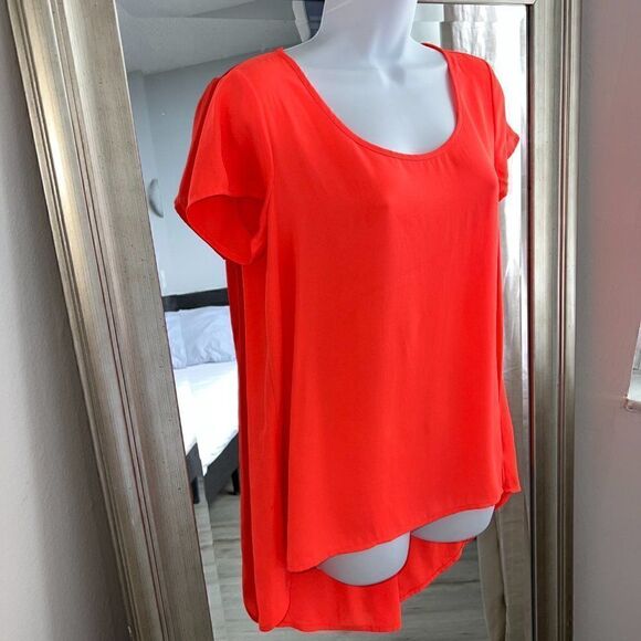 DECREE Bright Orange Flare Sheer Top Size M - Picture 3 of 8